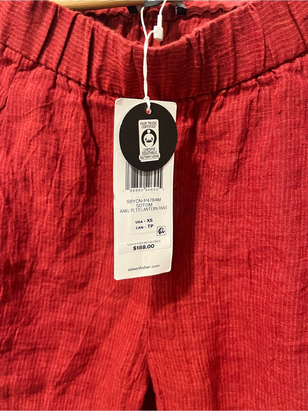 Eileen Fisher Puckered Organic Linen Stripe Lantern, Ankle, NWT, XS - Picture 9 of 11